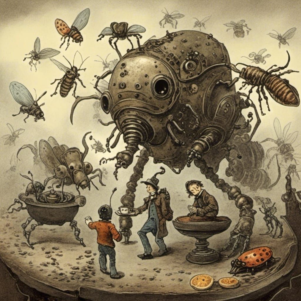 Astronaut's Tea Party with Curious Alien Bugs