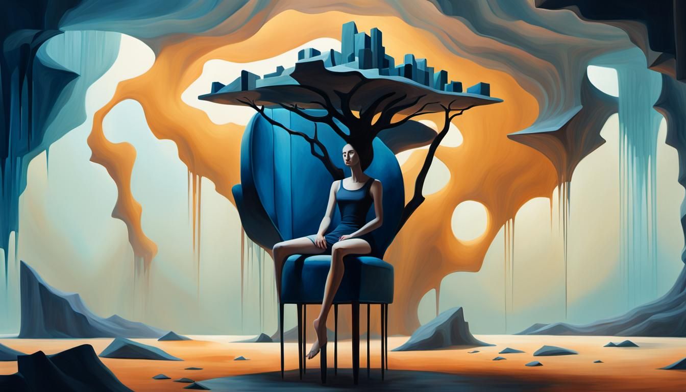 Liminal Space Chair: Surrealist Oil Painting