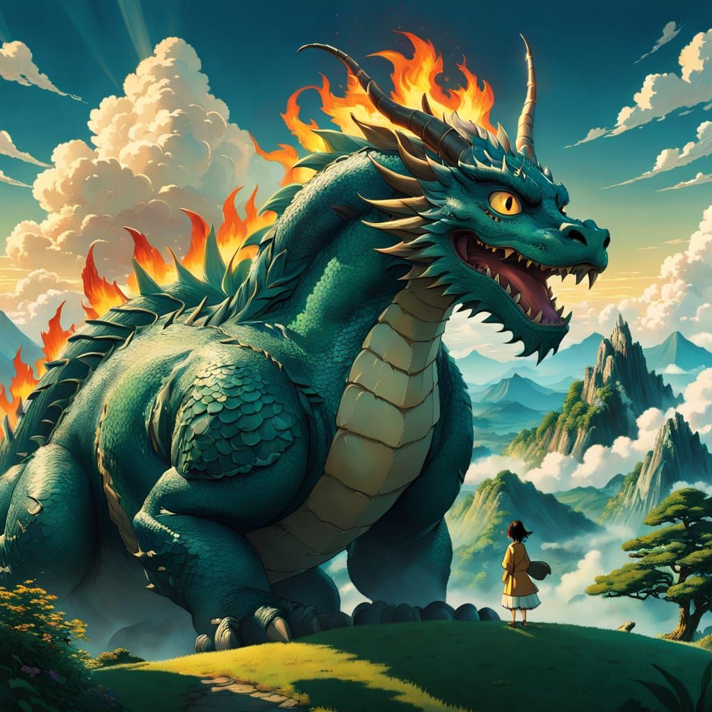 Surreal Earth Dragon Rises in Whimsical Studio Ghibli Fantas...