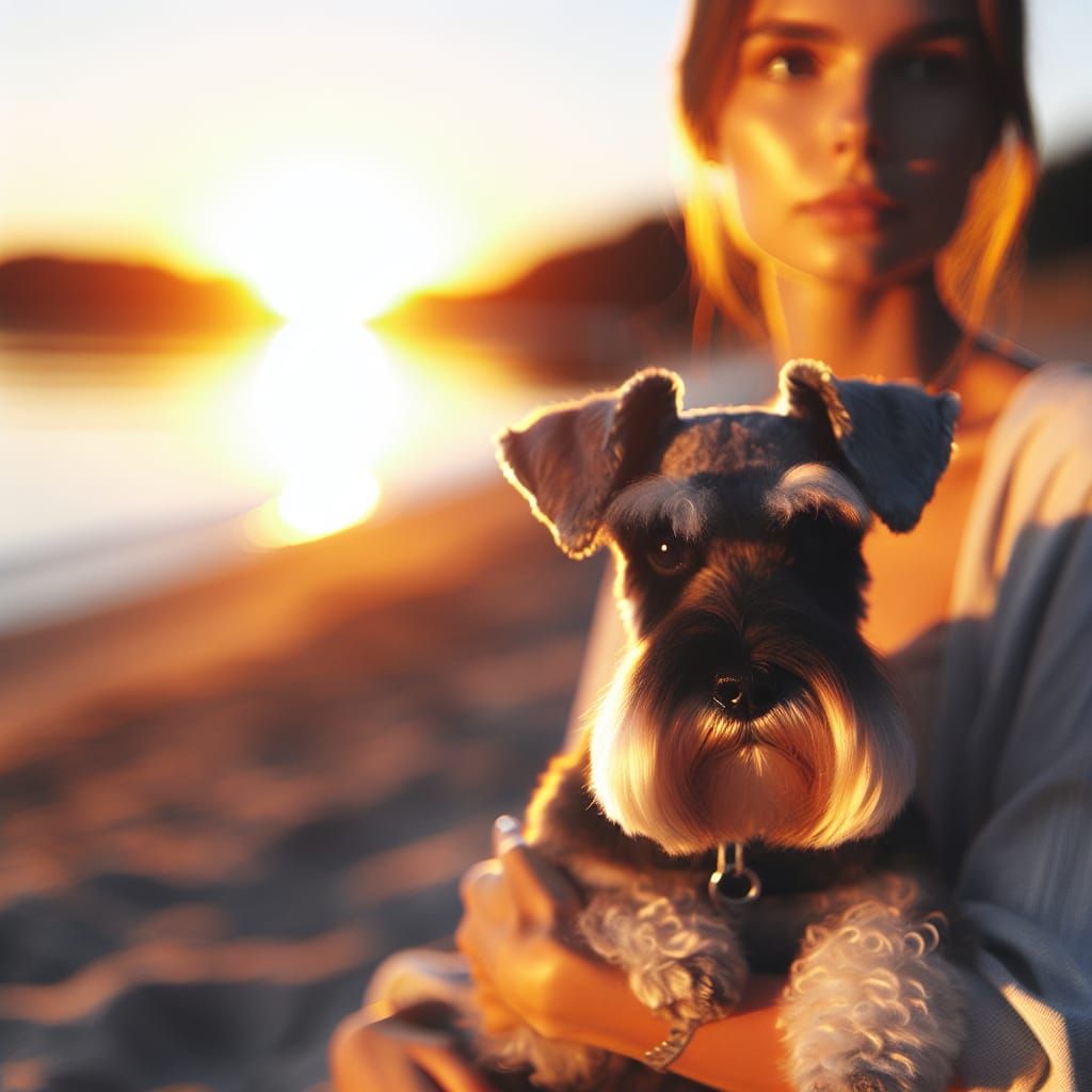 Woman and Schnauzer at Sunset: Professional Photography