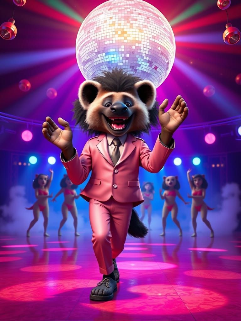 Disco Hyena Dancing in Retro Nightclub