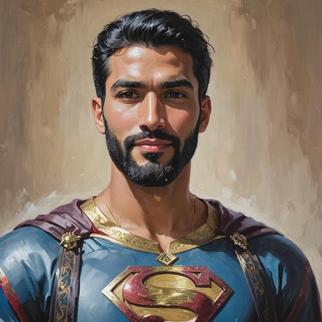 Arab American Superman Portrait in Neo-Impressionism Style