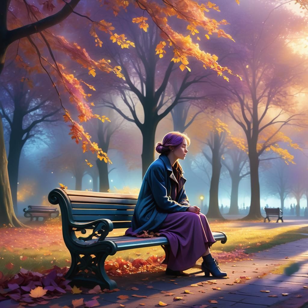 Ethereal Woman in Autumn Park, Fantasy Art