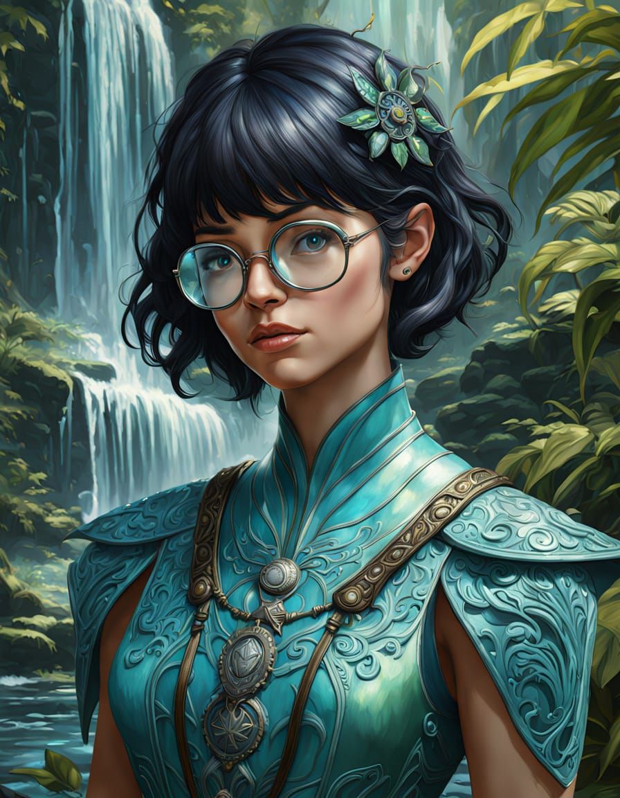 Young Woman in Blue Beret Amidst Waterfalls