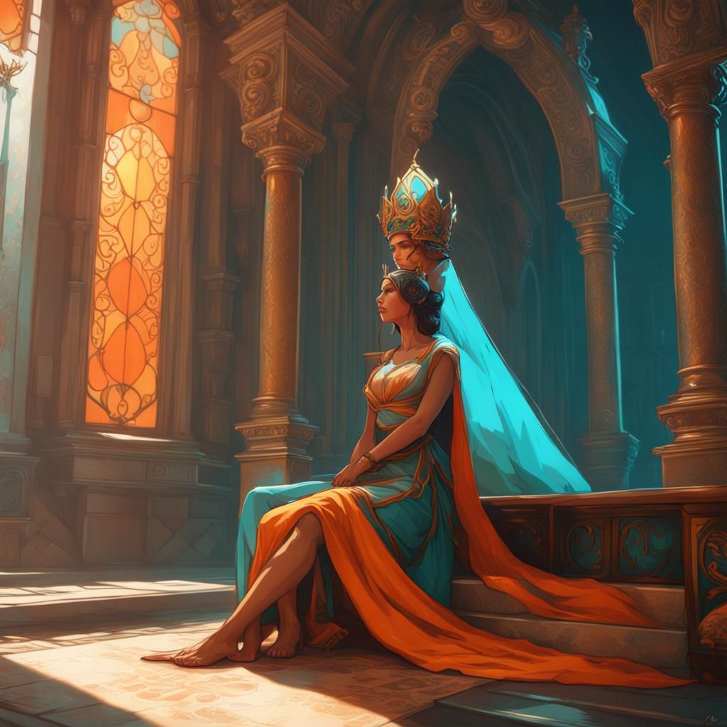Queen Awaits King: Hyperdetailed Art Nouveau Concept