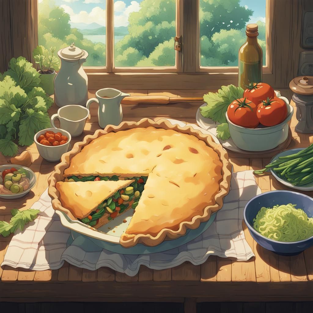 Vegetable Pie in Studio Ghibli Anime Style