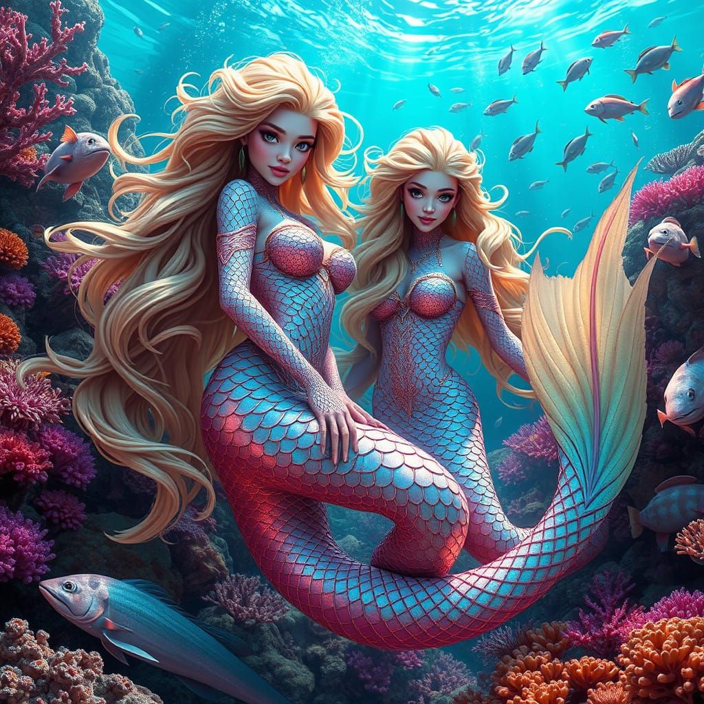 Breathtakingly Detailed Mermaids in a Vibrant Underwater Rea...