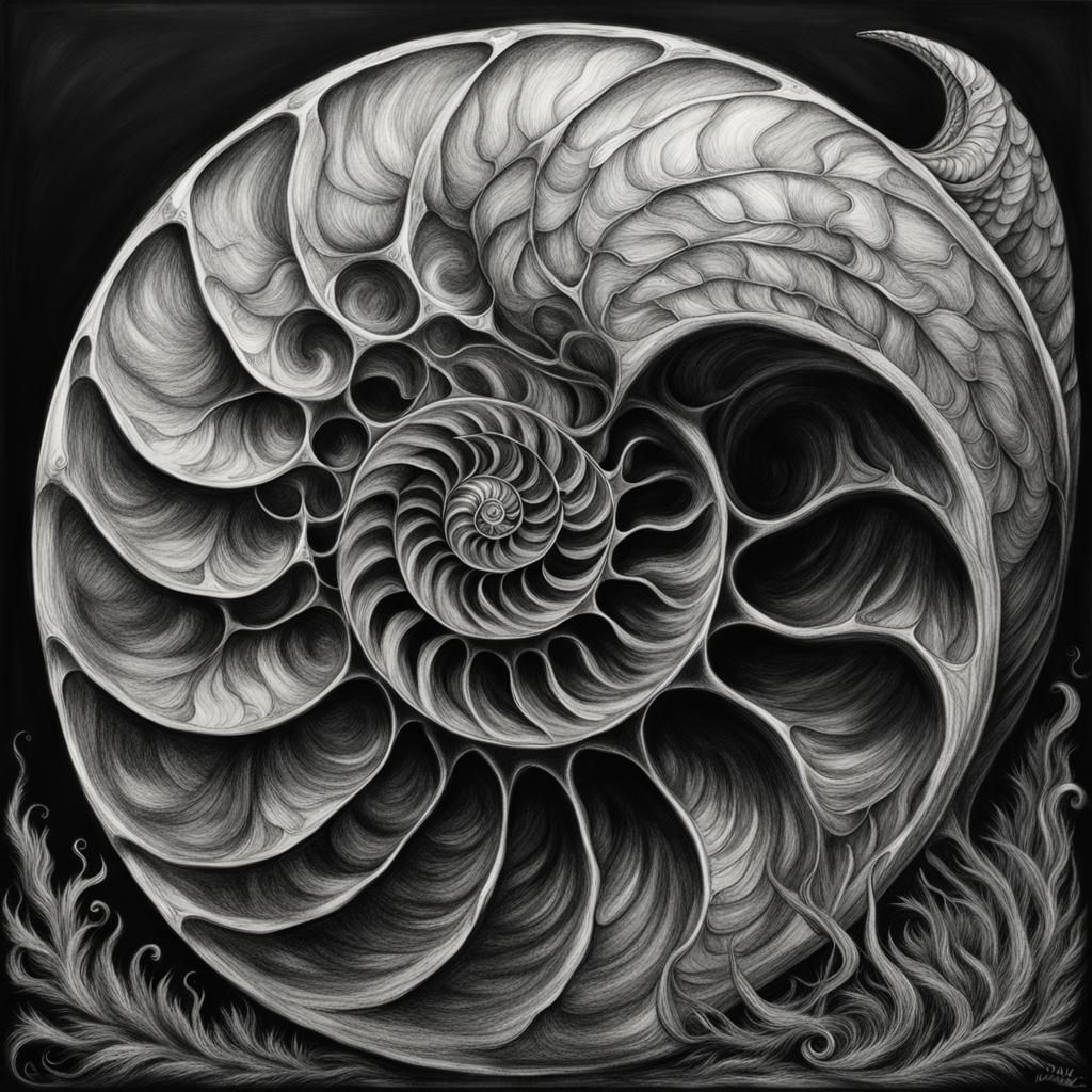 Detailed Charcoal Sketch of a Giant Nautilus