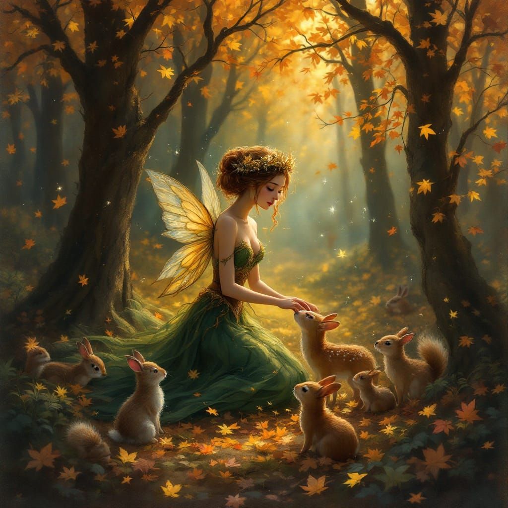Enchanted Autumn Forest Fairy in Golden Light