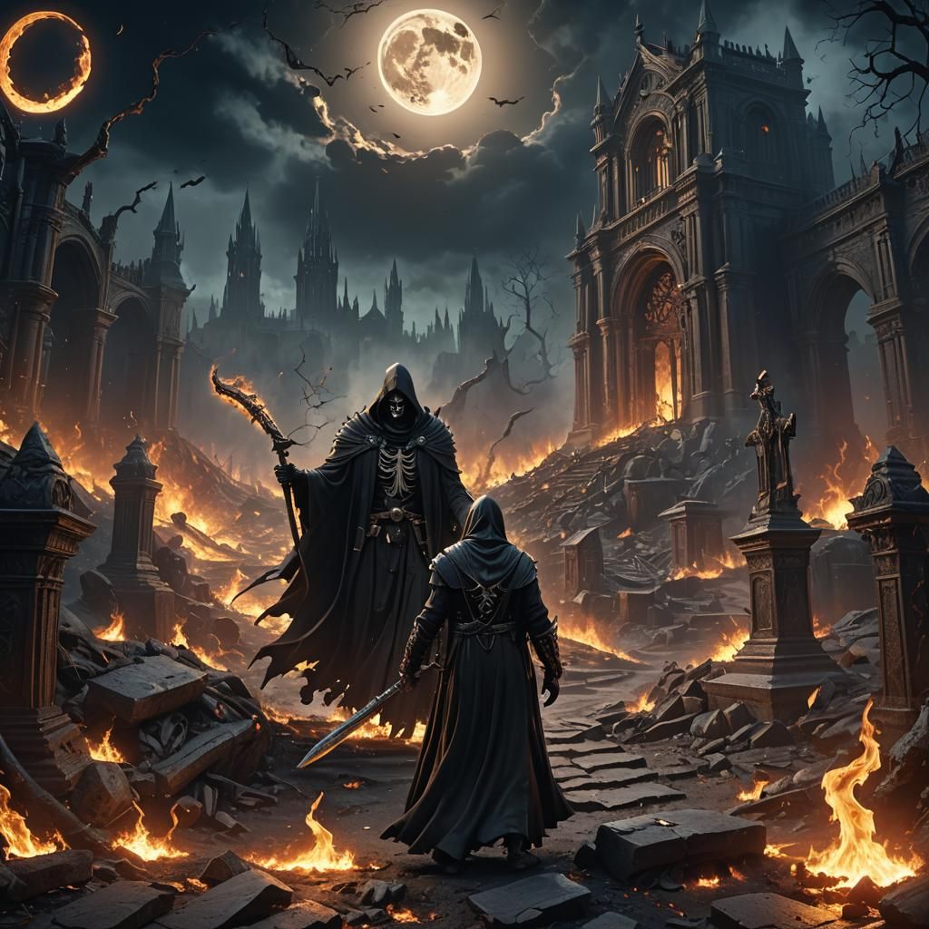 Grim Reaper Guides Souls: A Matte Painting