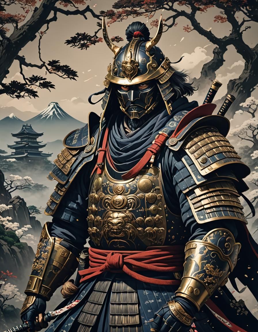 Death Samurai Portrait in Anime Art Style
