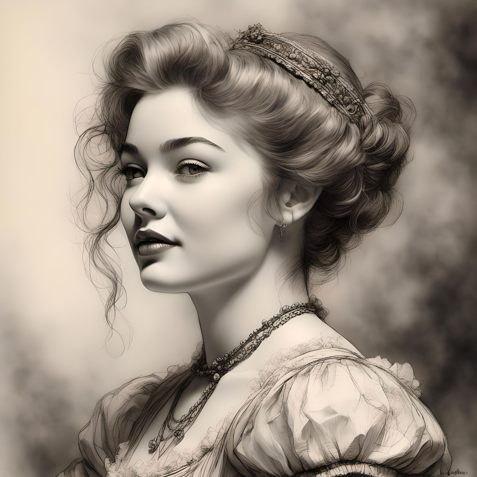 Young Woman Portrait in Albrecht Dürer Style