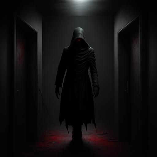 Surreal Dystopian Figure in Dark Corridor