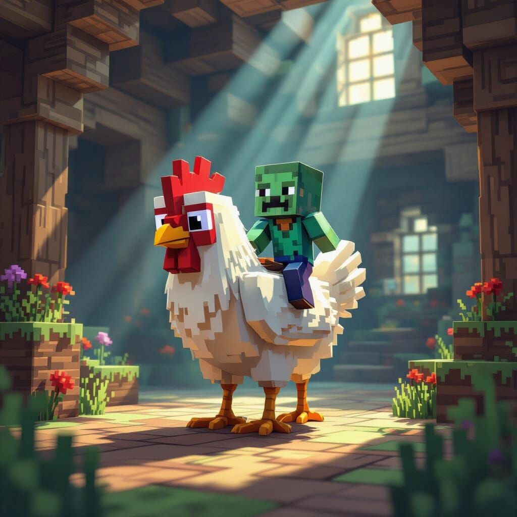 Minecraft Chicken Jockey in Woodland Mansion