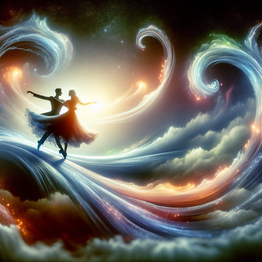 Ethereal Dancers on a Wave: Romantic Digital Painting