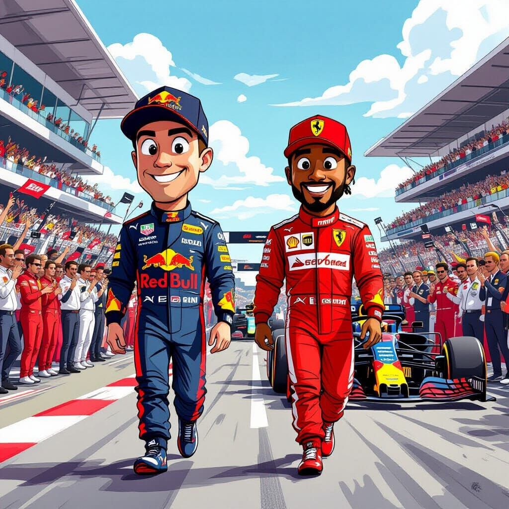 Funny Cartoon F1 Drivers Max Verstappen & Lewis Hamilton in ...
