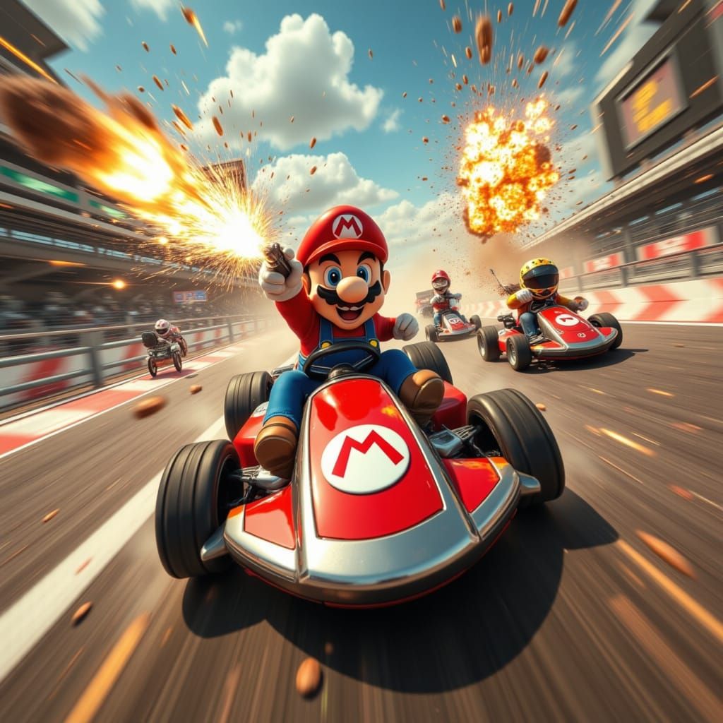 Mario Kart Scene in Vibrant Neon Lights