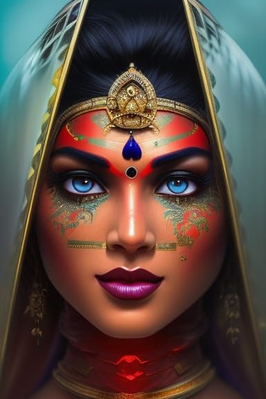 Detailed Portrait of Goddess Kali in Art Nouveau Style