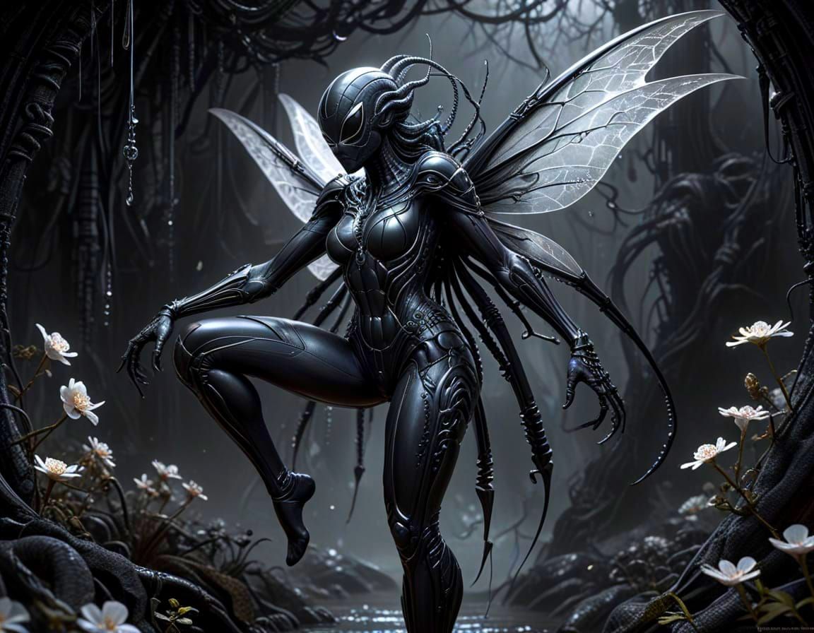 Spider Captures Fairy: Graphite Pencil Drawing