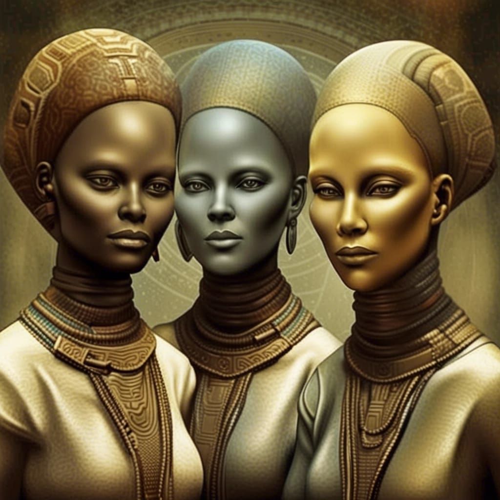 Anunnaki Nephilim: Detailed Matte Painting of Three Sisters