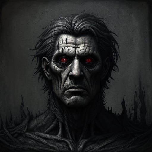 Man of Horror in Dark Fantasy Mixed Media Style