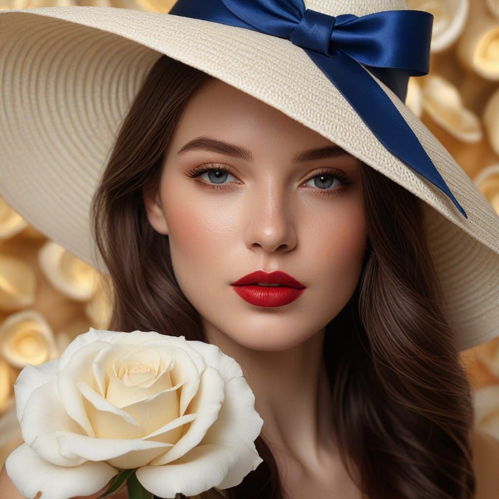 Elegant Woman with Rose in Vivid Digital Art