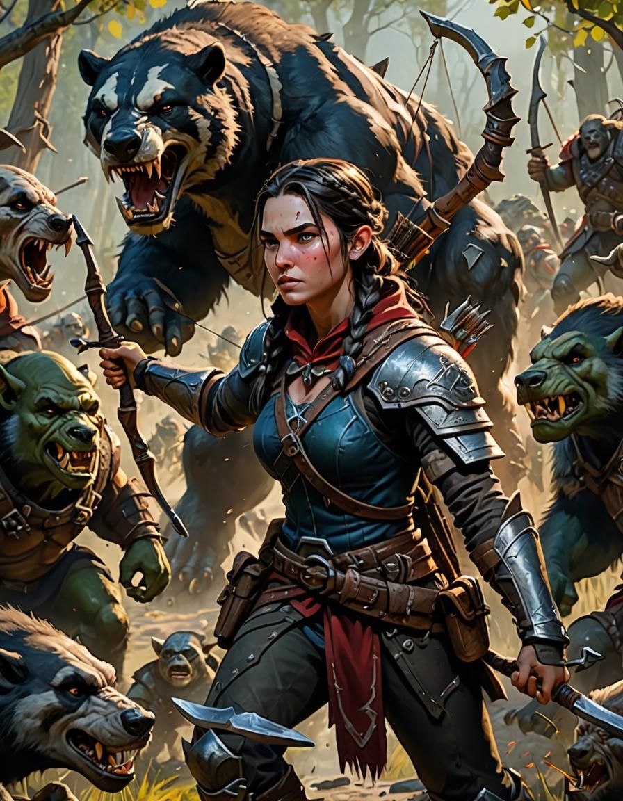 Ranger and Badger Battle Orc Horde: Splash Art