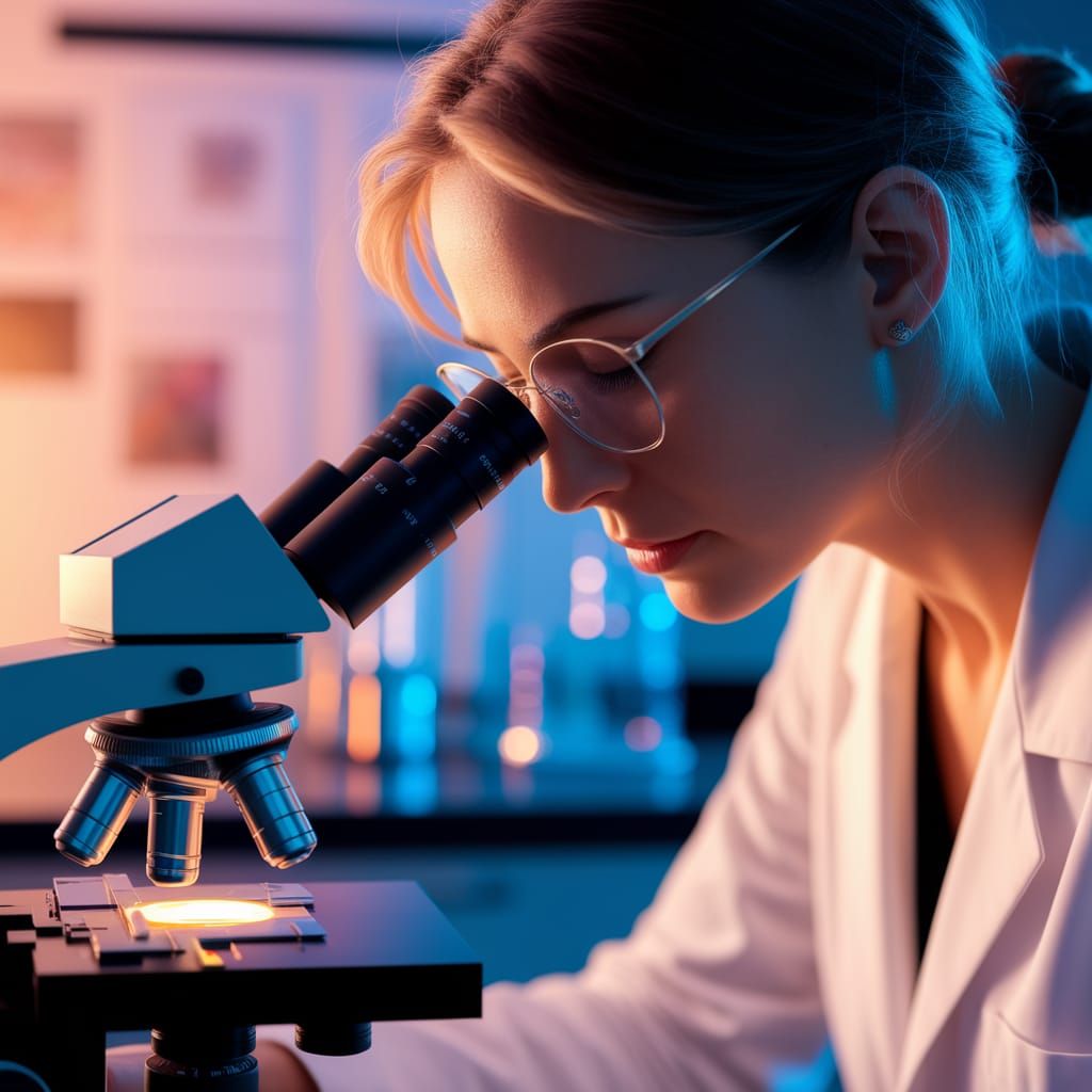 Intense Female Scientist in Photorealistic Research Laborato...