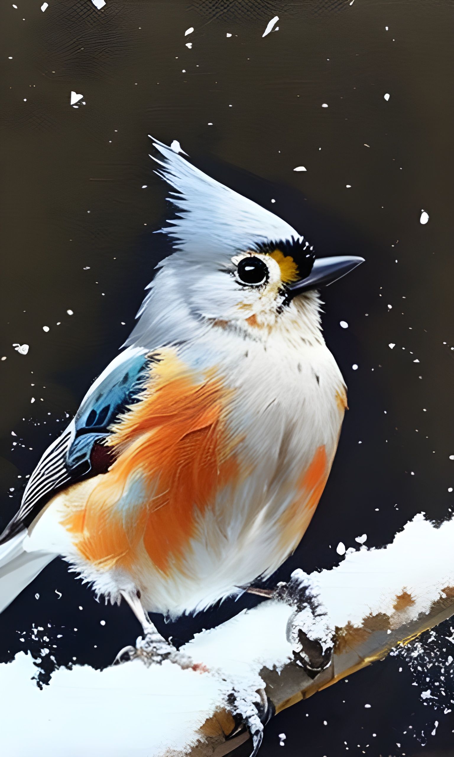 Tufted Titmouse in Snow, Detailed Digital Painting