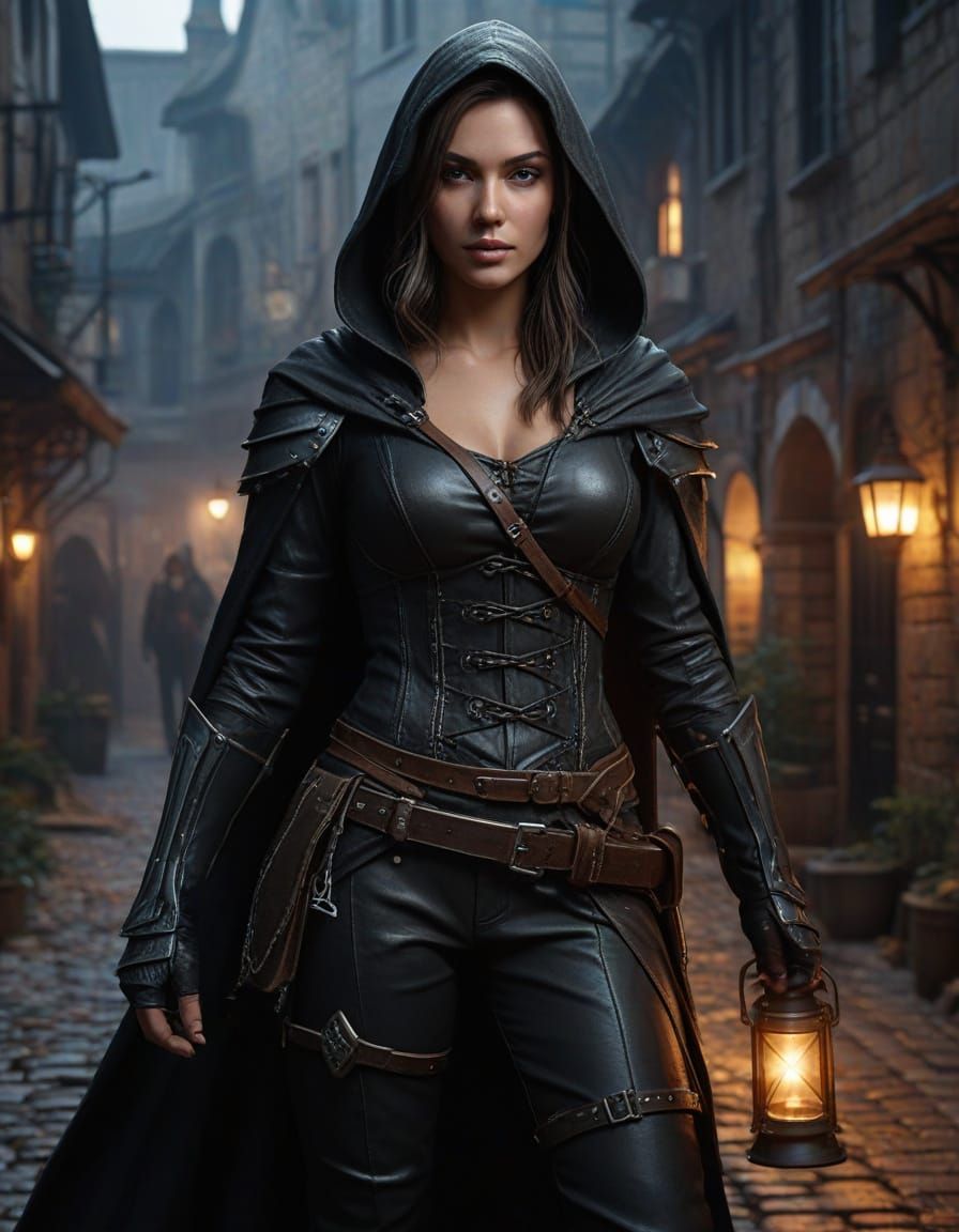 Beautiful Female Rogue in Medieval Fantasy Alley