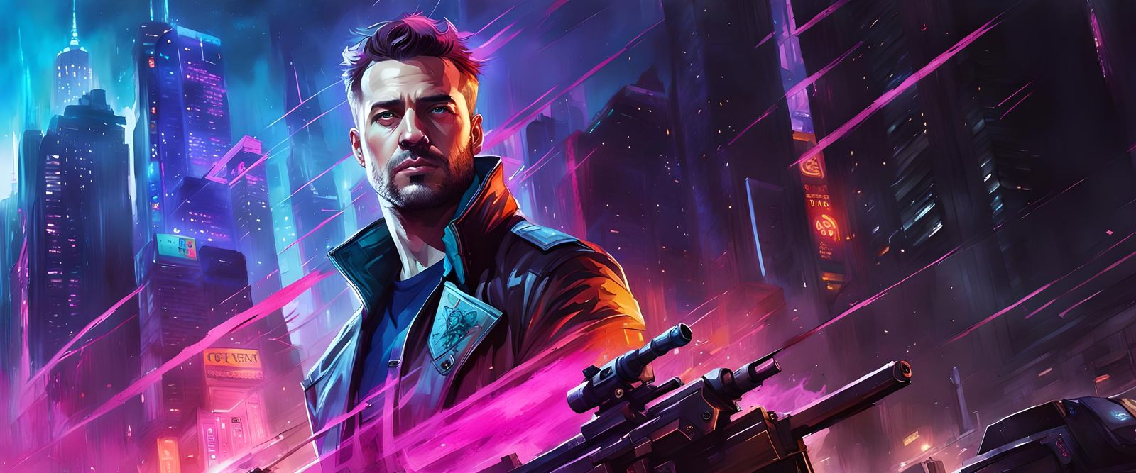 Cyberpunk Detective Maintaining Order, Digital Illustration