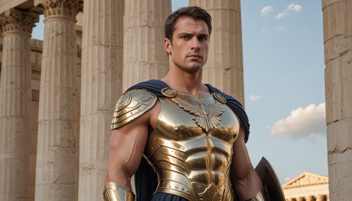 Confident Greek Warrior Defies Elegance in Ancient Athens