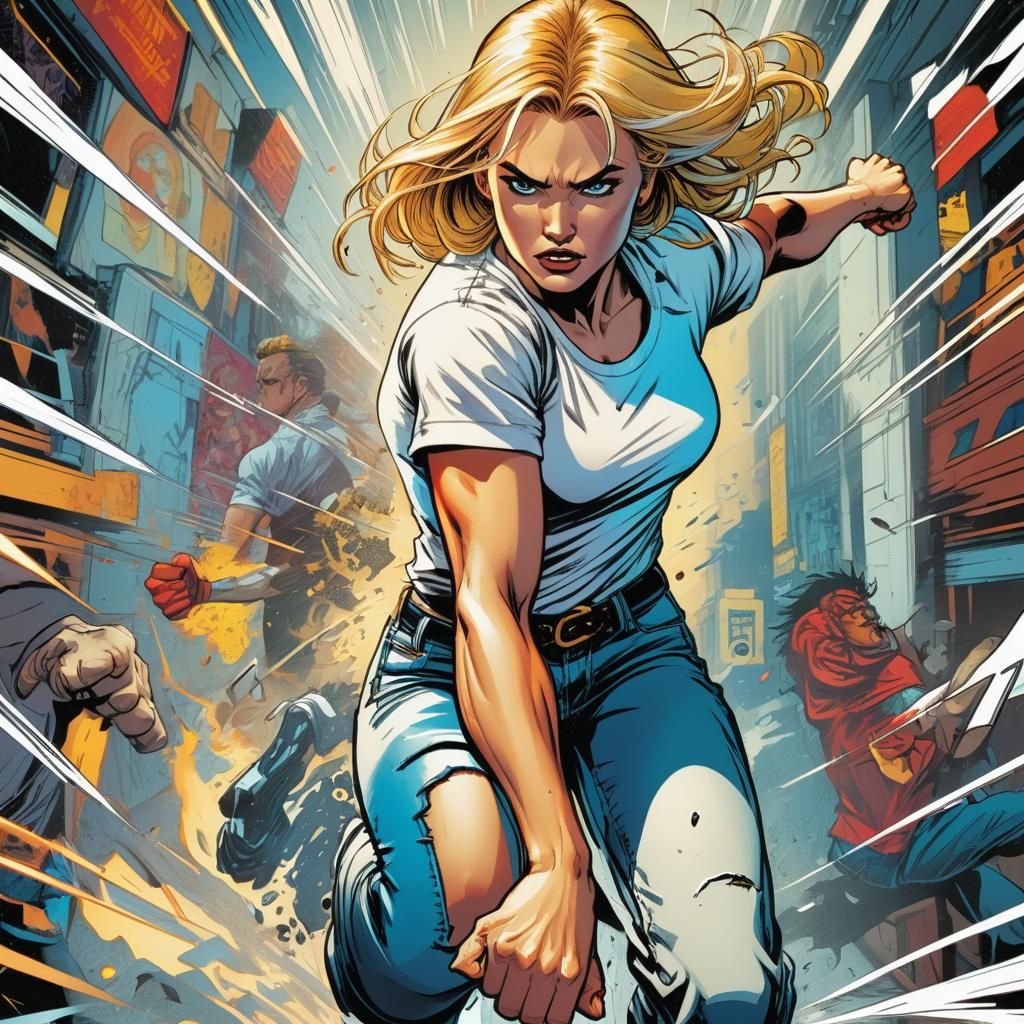 Comic Book Art of Woman Punching