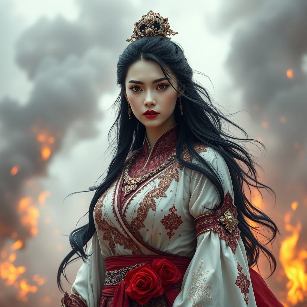 Warrior Princess in Fiery Battle Attire