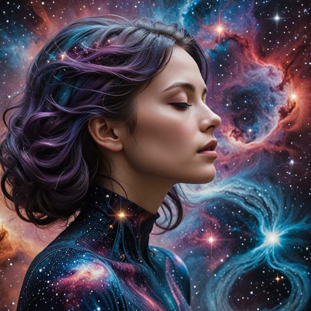 Ethereal Woman in Cosmic Reverie