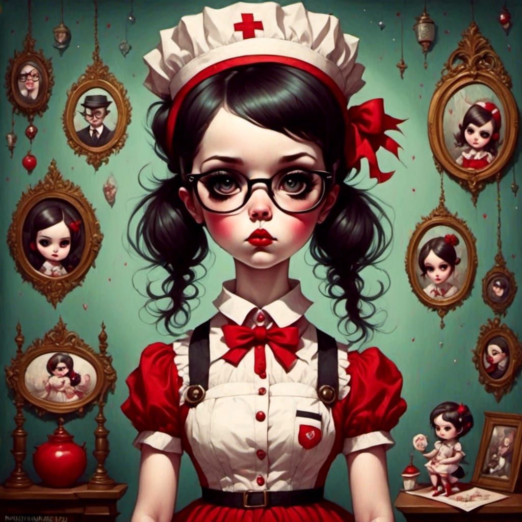 Surreal Nurse Portrait in Mark Ryden Style