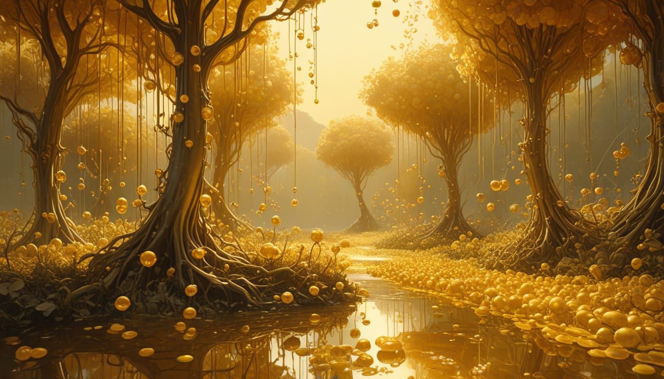 Surreal Honey Garden Landscape in Golden Hour