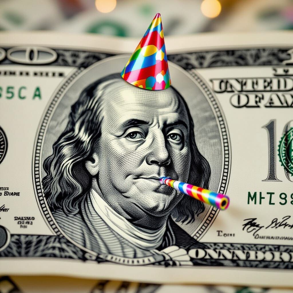 Benjamin Franklin Party Hat $100 Bill Close-Up