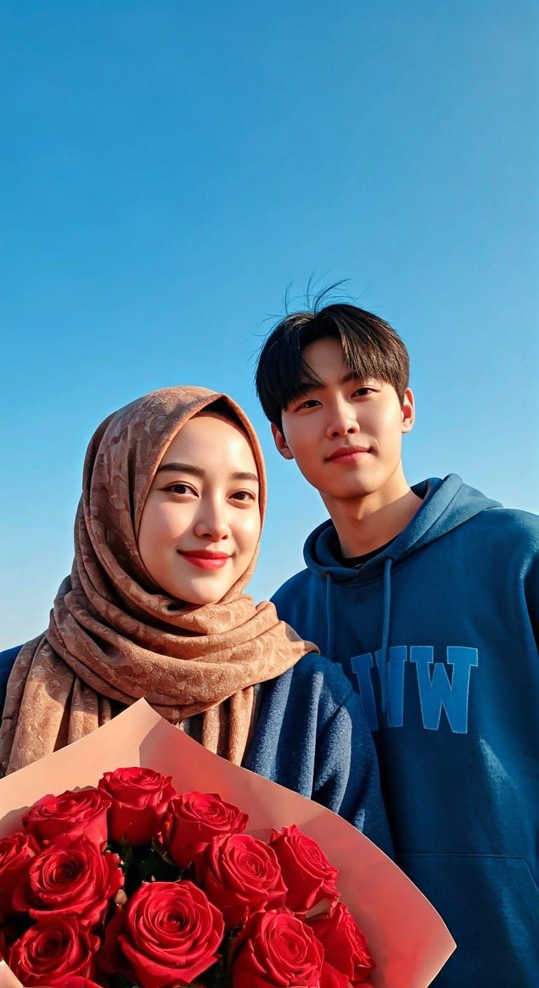 Korean Woman in Hijab Smiling Portrait