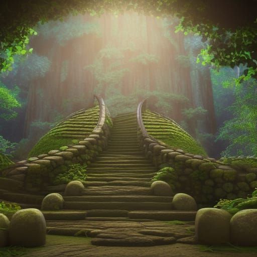 Elvish stairs in a wood castle, Alex Hirsch Amanda Sage 8k r...