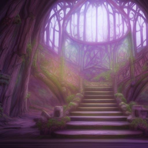 Elvish stairs in a wood castle, Alex Hirsch Amanda Sage 8k r...