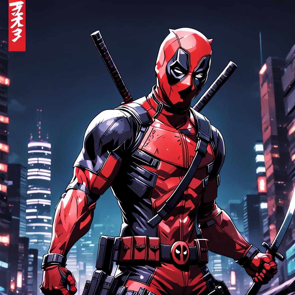 Deadpool in Epic Ninja Manga Style