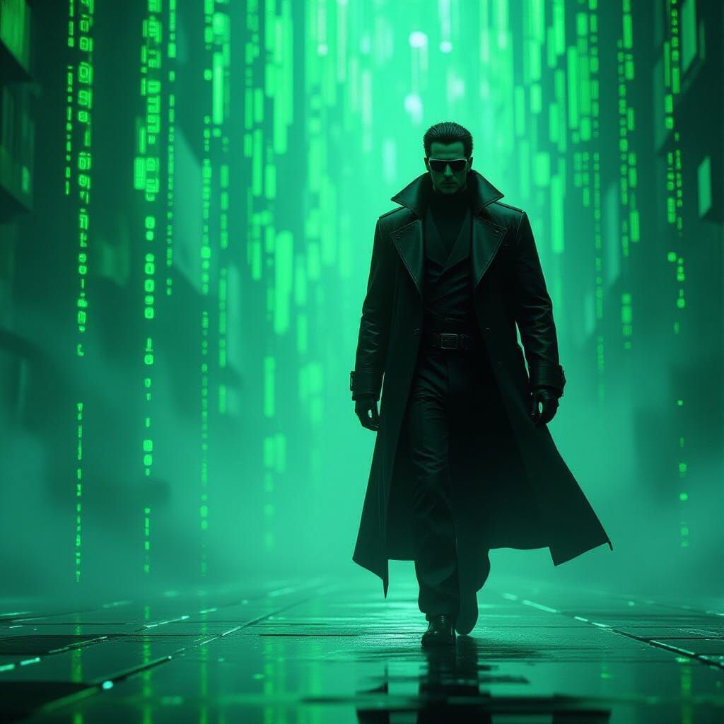 Cyberpunk Detective in Digital Rain