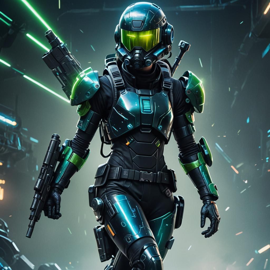 Futuristic Soldier in Cyberpunk Armor Concept Art