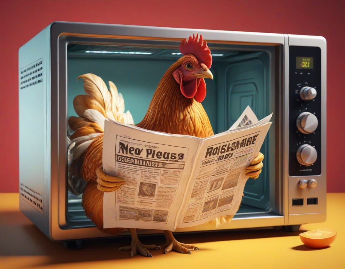 Surreal Chicken Office in Microwave, Pop Art Style