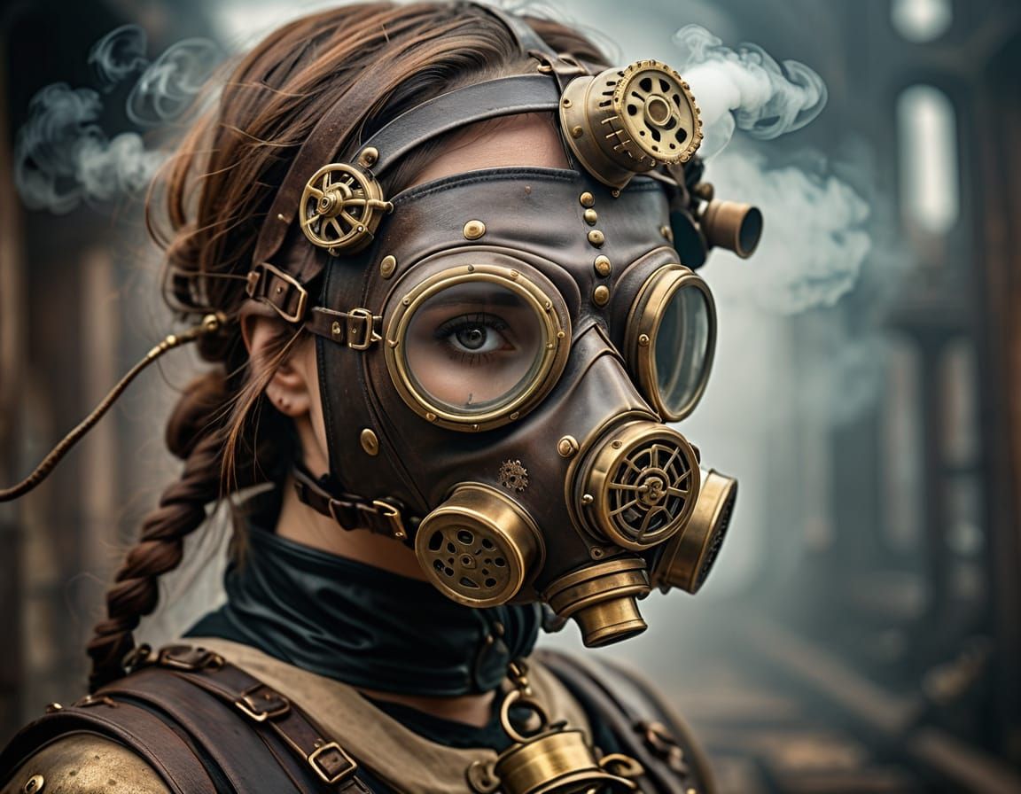 Steampunk Woman Portrait with Plague Mask