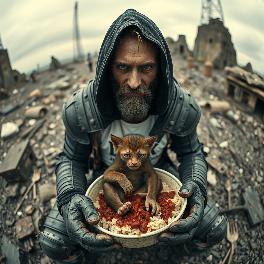 Dystopian Hobo Lord in Ruined Landscape