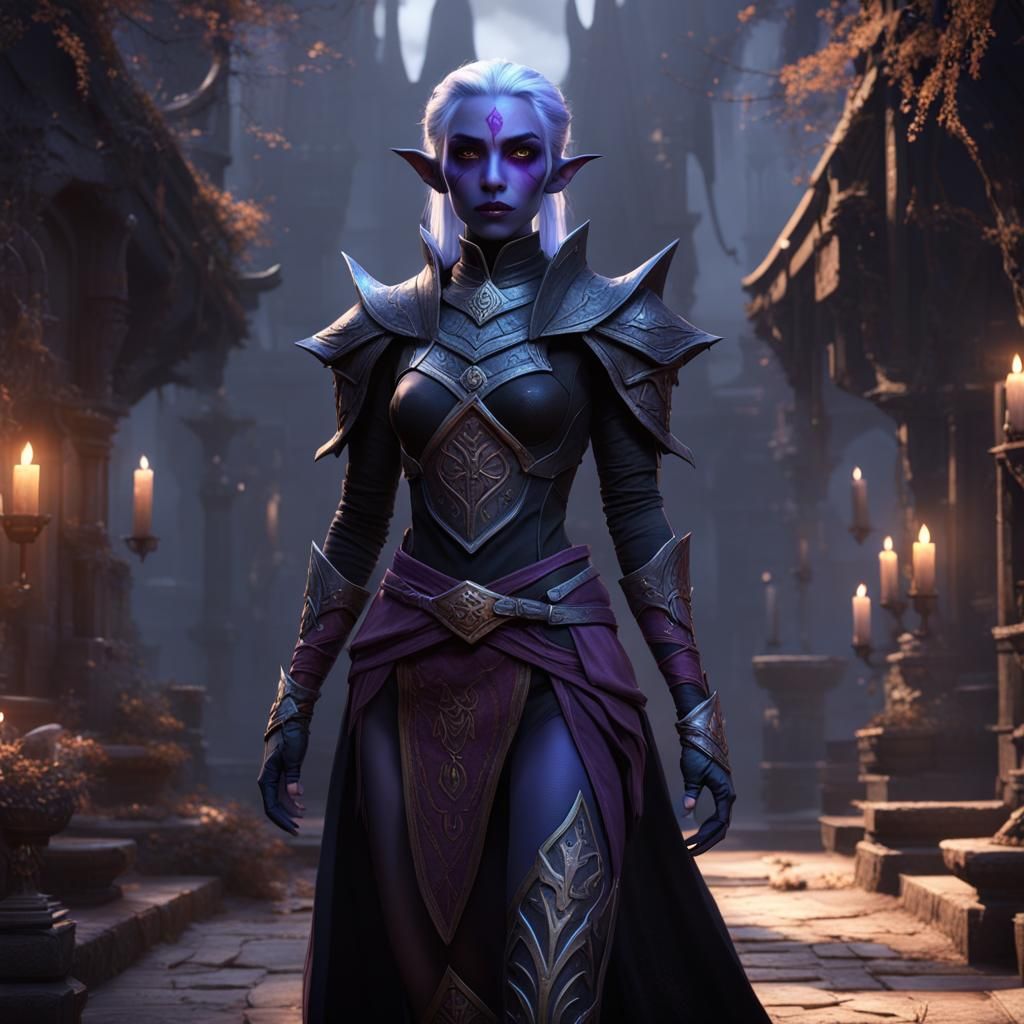 Dark Elf Girl in Dark Fantasy Style