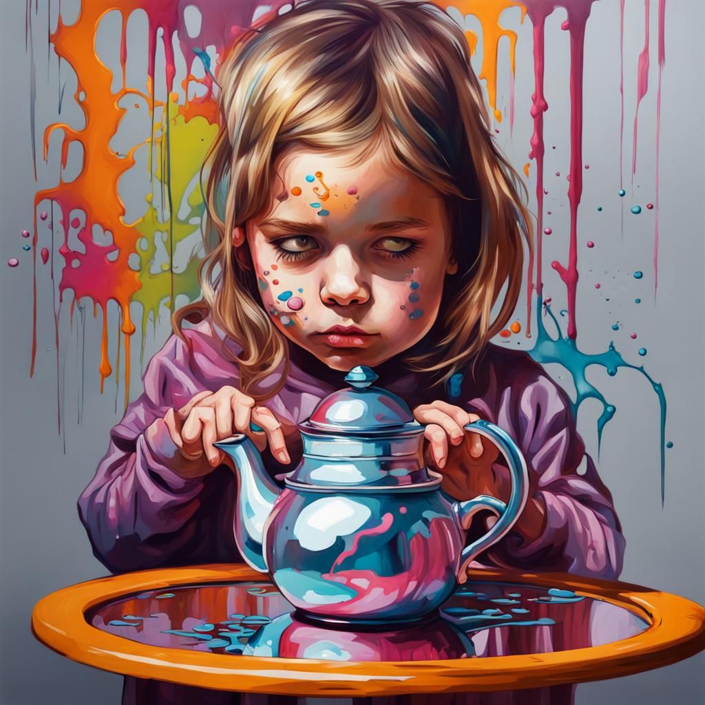 Little Girl Teapot Reflection in Graffiti Art