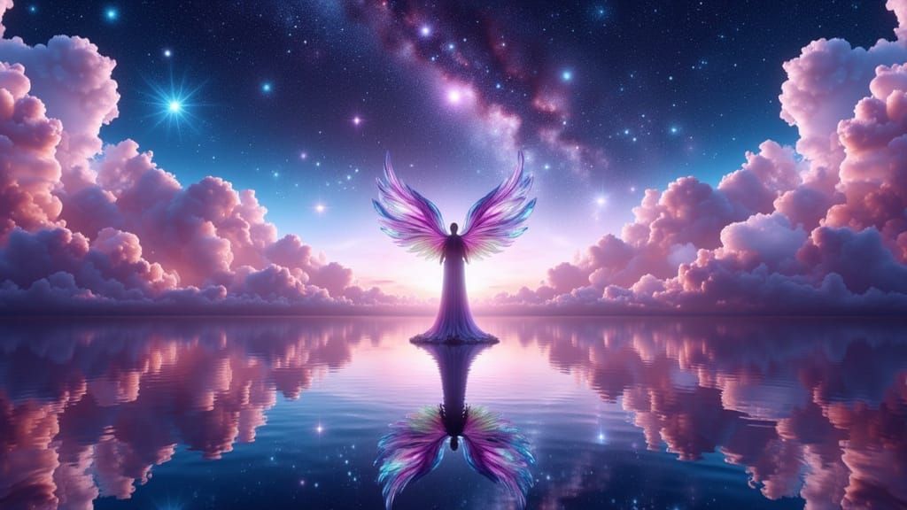 Demon on Precipice Overlooking Cosmic Ocean in Vaporwave Sty...